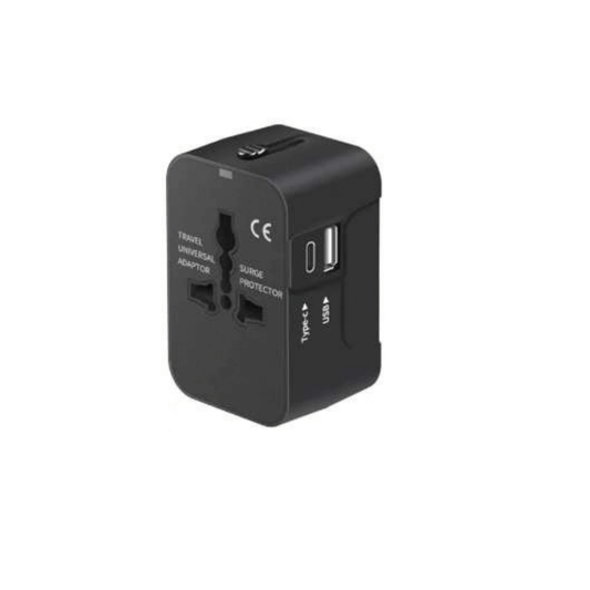 ADAPTADOR DE CORRIENTE  VIAJE UNIVERSAL CON ENTRADA USB Y TIPO C